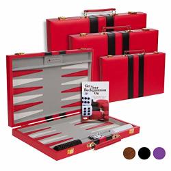 Get The Games Out Top Backgammon Set - Classic Board Game Case - Best Strategy & Tip Guide Red Large
