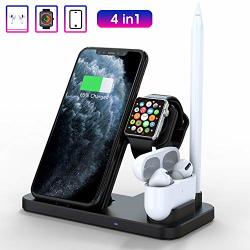 Wireless Charger 4 In 1 Qi-certified 10W Fast Charger Station Compatible Apple Watch Airpods Iphone 11 11PRO 11PRO Max x xs xr xs MAX 8 8 Plus Wireless Charger Stand Compatible Samsung