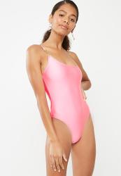 Missguided One Shoulder Metal Detail Swimsuit - Pink