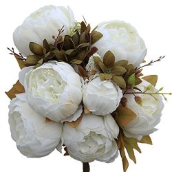 Luyue Vintage Artificial Peony Silk Flowers Bouquet White