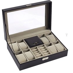 Juvale Jewelry Box Jewelry Storage Organizer Watch Box Lockable Display Case For Rings Black 12 X 3 X 8 Inches