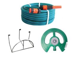 Hose Pipe Set 20M With Fittings Pyramid Sprinkler & Steel Hose Bracket ...