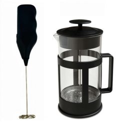 Coffee Plunger 600ML & Battery Operated Cappuccino Frother Set