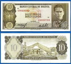 Bolivia 10 Pesos Bolivianos 1962 Unc South America Banknote
