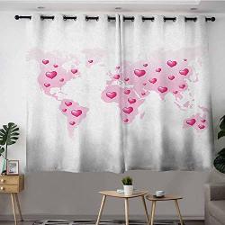 Custom Curtains Princess Global Peace Theme World Map Dotted With Hearts Love Planet Earth Great For Living Rooms & Bedrooms W72X63L Baby Pink White