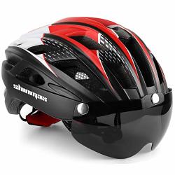 Shinmax Adults Bike Helmet Bicycle Helmet Cpsc ce Safety Standard Cycling climbing Helmet mtb bmx Adjustable Helmet With Removable Shield Visor safty Rear LED Light For Road Men&women
