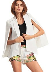 Women's Verdusa Lapel Split Long Sleeve Blazer Solid Cape Jacket Coat White S