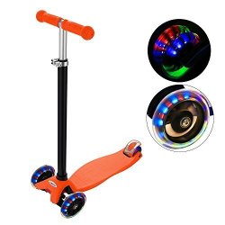 Ancheer MG1 Kids Scooter For Age 3-12 3 Wheel Kick Scooter Pu LED Light Wheels Abec 7 4 Adjustable Heights 132LBS Weight Limit Scooter For Kids Orange