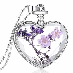 Tronet Long Necklaces For Women Dry Flower Heart Glass Wishing Bottle Pendant Necklace Mother's Day Jewelry