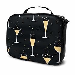 Champagne Glasses On Black Cosmetic Bags Toiletries Organizer Bag For Womens Portable Brush Makeup Pouch Pen Pencil Power Lines Travel Cases Accessories Storage