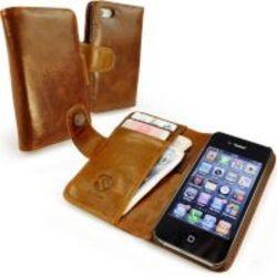Tuff-Luv Vintage Leather Wallet Style Case For iPhone 4 4s Brown
