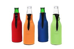 Juvale Beer Bottle Foam Sleeve - Neoprene Zipper Beer Bottle Insulated Cover Sleeve - Set Of 4 Colors