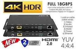 4K Hdr Hdbaset 330FT Long Range HDMI Extender Kit 100M Ethernet 18GBPS Single CAT5E CAT6 CAT7 2.0B @ 60HZ Ultrahd Yuv 4:4:4 Uncompressed