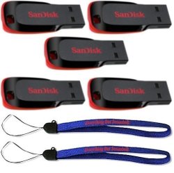 Sandisk Cruzer Blade 8GB 5 Pack USB 2.0 Flash Drive Jump Drive Pen Drive SDCZ50 - Five Pack W 2 Everything But Stromboli Tm Lanyard