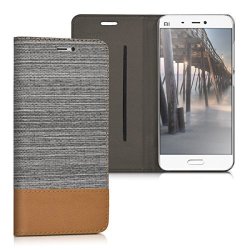 Kwmobile Flip Cover Case For Xiaomi MI5 - Protection Case Cover Bookstyle Made Of Synthetic Leather And Fabric In Light Grey Brown