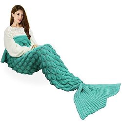 Mookshop Mermaid Blanket Super Soft Crocheted Mermaid Tail Blanket Knitting Adult Sofa Sleeping Bag Green