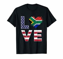 Usa South Africa Flag Heart South African American Flag Tee