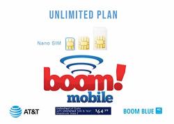 Boom Mobile 4G LTE Prepaid Nano Sim Card- Unlimited Plan - Calls Text And Data Monthly Plan - Powered By The Largest GSM Network