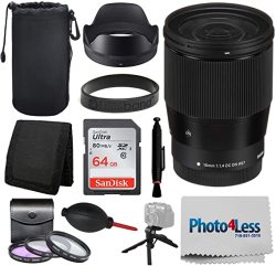 Sigma 16MM F 1.4 Dc Dn Contemporary Lens For Canon Ef-m + 67MM 3 Piece Filter Kit + Lens Pouch + Sandisk 64GB Ultra Uhs-i