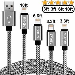 Akedre Charger Cables 4PACK 10FT 6.6FT 3.3FT 3.3FT Nylon Braid USB Syncing And Charging Cable Data Nylon Braided Cord Charger Compatible With Iphone X