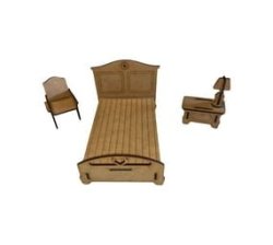 Wooden Doll House Furniture St Claire Bedroom - Bed Chair Side-table