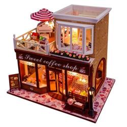 Miniature Wooden Diy Doll House With Furniture Coffee Shop
