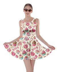 Cowcow Womens Pink Lollipop Candy Macaroon Cupcake Donut Skater Dress Pink - XL