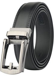 For Belt Men Genuine Leather Ratchet Dress Comt Belt With Slide Click Buckle Trim To Fit 28"-44" Waist Adjustable Black - VZ32314