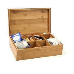 Mind Reader Bamboo Tea Box Storage Organizer 8 Compartment Chest Box Natural