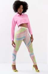 Ladies Crop Top & Pants Set - Pink - Pink L