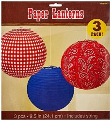 Amscan High Riding Western Party Printed Round Lanterns 3 Piece Multicolor 9 1 2