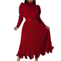 Red Elegant Pleated Chiffon Skirt And Ruffle Top 2 Piece Set