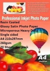 Resin Coated Glossy Satin Photo Paper- Microporous Heavy Duty Single Sided A4 210X297MM-260GSM-20 Sheets Per Pack Retail Box   Product Overviewthe Resin