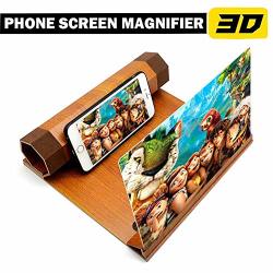 Kiwm 12" 3D Cell Phone Screen Magnifier Smartphone Magnifying Glass Mobile Phone Enlarger Screen Movies Video Projector Amplifier With Wood Grain Foldable Holder Stand