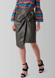 Closet London Khaki Bow Detail Faux Leather Skirt