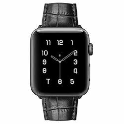 Marge Plus Compatible With Apple Watch Band 44MM 42MM Alligator Grain Calf Genuine Leather Strap Replacement For Iwatch Series 5 4 3 2 1 Sport And Edition Black