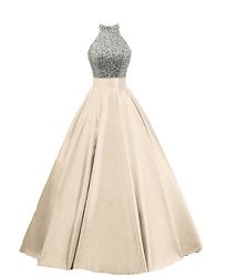 Heimo Women's Sequined Keyhole Back Evening Party Gowns Beaded Formal Prom Dresses Long H123 0 Champagne