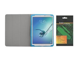 Ishoppingdeals - Deep Sky Blue Folding Folio Cover Skin Case And Clear Screen Protector For Samsung Galaxy Tab S2 9.7" SM-T810
