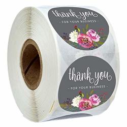 1.5" Round Floral Thank You For Your Business Stickers 500 Labels Per Roll