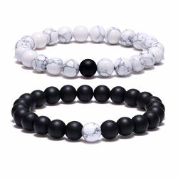 Futtmi Couples His And Hers Bracelet Black Matte Agate & White Howlite Beads & 8MM Tiger Eye Stone Bracelet Elastic Natural Stone Yoga Bracelets Jewelry