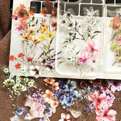 50PCS Transparent Flower Stickers Pet Plant Floral Decals For Scrapbooking Journaling Diy Crafts Guitar Notebook Decoration