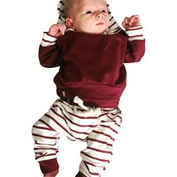 Sharemen Baby Boys Long Sleeve Hoodie Striped Tops Sweatsuit Pants Outfit Set 3-6 Months Red