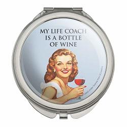 My Life Coach Is A Bottle Of Wine Funny Humor Compact Travel Purse Handbag Makeup Mirror