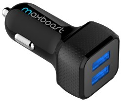 Maxboost Car Charger 4.8A 24W 2 USB Smart Port Charger Black For Iphone X 8 7 6S 6 Plus 5 Se 5S 5 5C Galaxy