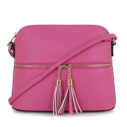 Sg Sugu Lightweight Medium Dome Crossbody Bag With Tassel Zipper Pocket Adjustable Strap Fuchsia