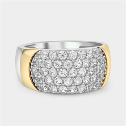 Yellow Gold & Sterling Silver Diamond & Created Sapphire Pav Ring