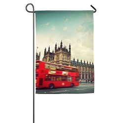 Davisrelev 12 X 18 Inch London The UK Red Bus In Motion And Big Ben The Palace Of Westminster The Icons Of England In