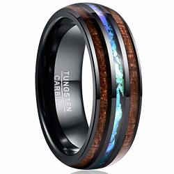 Vakki Domed Wood And Imitated Opal Tungsten Rings 8MM Wedding Engagement Bands Size 11