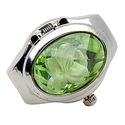 Ameesi Women's Fashion Luxury Rhinestone Ring Watch Oval Cover MINI Quartz Watch - Green Pack Of 1