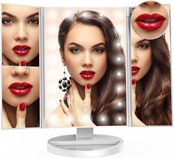 Premium Lighted Makeup Vanity Mirror Exclusive For Women Girls Men 22 LED Lights 2X 3X Magnifying Stand Trifold LED Mirror 10X Table Cosmetic Compact Portable